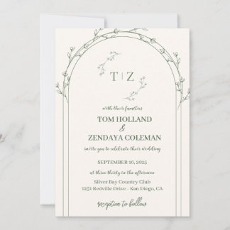 Minimalist Cream & Green Wedding Invintation Invitation