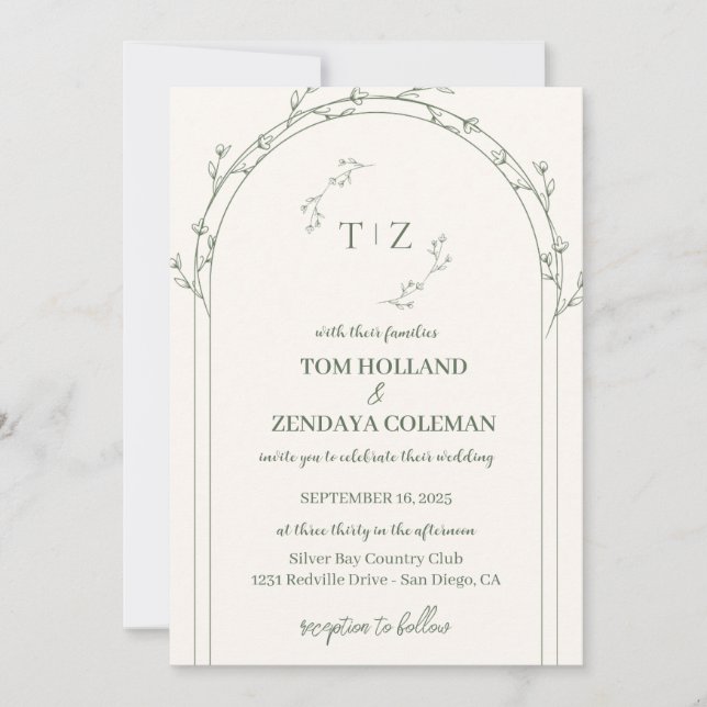 Minimalist Cream & Green Wedding Invintation Invitation (Front)
