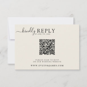 Minimalist Cream Milky Boho Chic QR Code Wedding RSVP Card