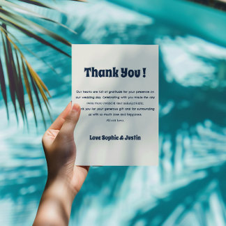 Minimalist Cream & Navy Blue Wedding  Thank You Card