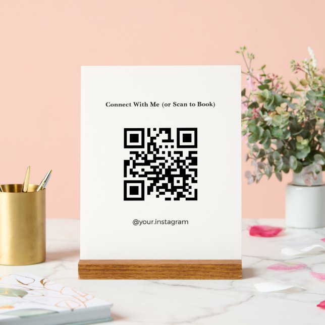 Minimalist Cream QR Code Acrylic Desk Sign Salon (Wedding)
