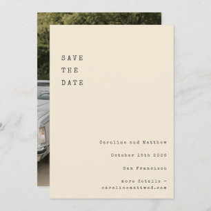 Minimalist Cream Retro Typewriter Vertical Photo Save The Date