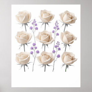 Minimalist Cream Rose Floral Drawing Poster
