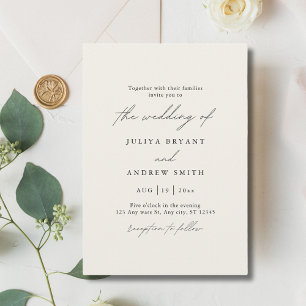 Minimalist cream script wedding invitation