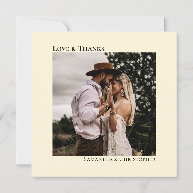 Minimalist Cream Simple Wedding Photo Love & Thank You Card (Front)