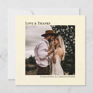 Minimalist Cream Simple Wedding Photo Love & Thank You Card