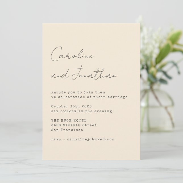 Minimalist Cream Typewriter Script Typography  Invitation (Standing Front)