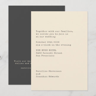 Minimalist Cream Typewriter Typography Wedding Invitation