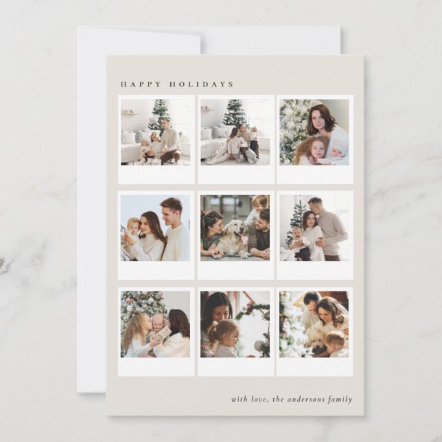 Minimalist  Creamy Boho Photo collage Christmas   Holiday Card (Front)