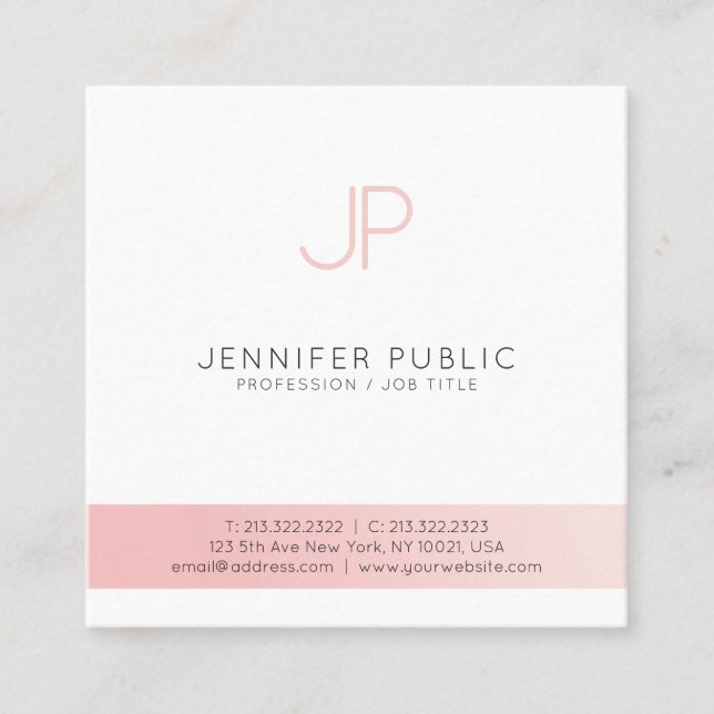 Minimalist Creative Design Pink White Professional Square Business Card (Front)