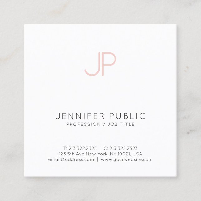 Minimalist Creative Professional Design Pink White Square Business Card (Front)