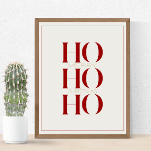 Minimalist Crimson Red "HO HO HO" Graphic Wall Poster