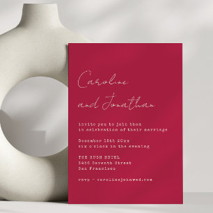 Minimalist Crimson Red Typewriter Script Wedding Invitation