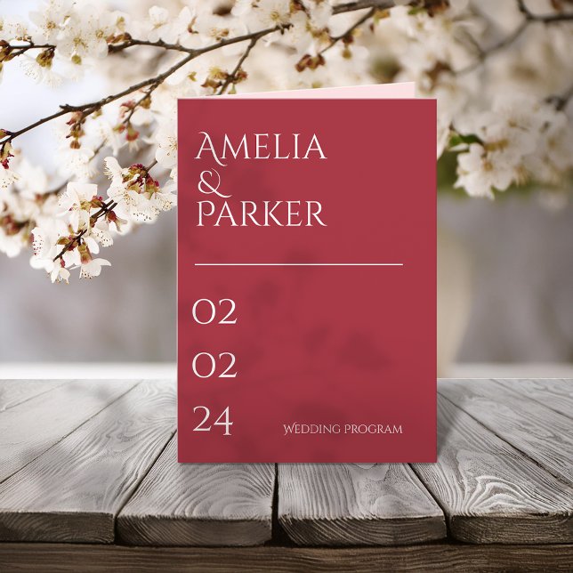 Minimalist Crimson Red Wedding Program Programme (Creator Uploaded)