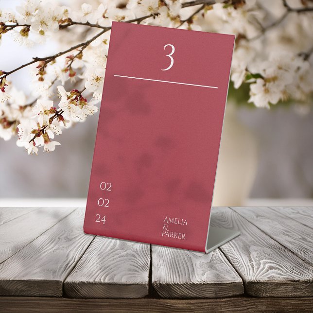 Minimalist Crimson Red Wedding Table Numbers Pedestal Sign (Creator Uploaded)