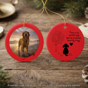 Minimalist Crimson Silhouette Dog Memorial Ceramic Tree Decoration