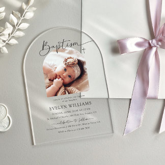 Minimalist Cross Baptism & Christening Photo Arch Acrylic Invitations