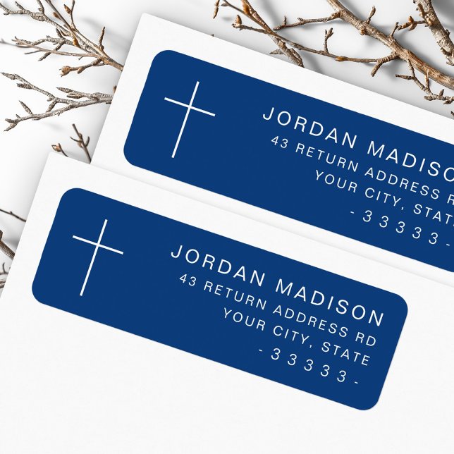 Minimalist cross dark blue return address (Minimalist cross dark blue return address label)