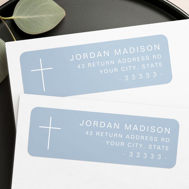 Minimalist cross dusty blue return address (Minimalist cross dusty blue return address label)