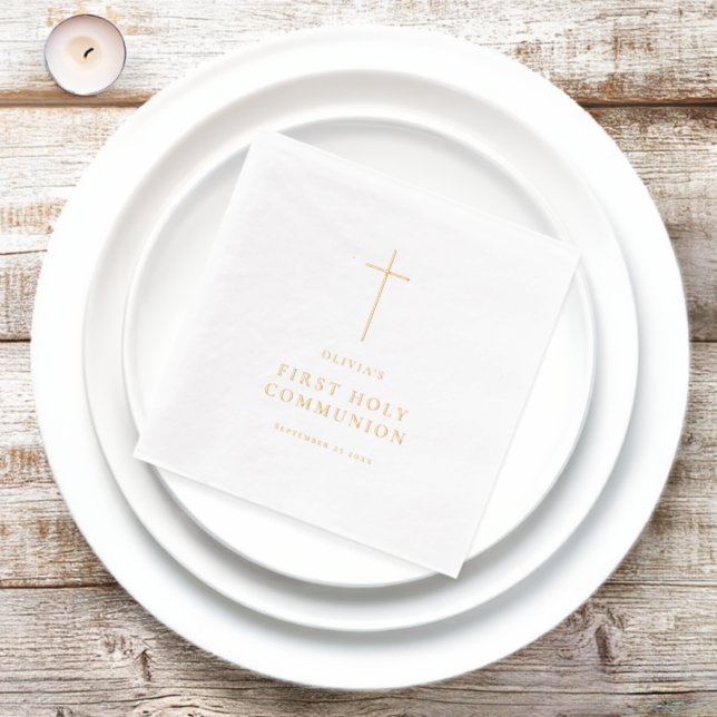 Minimalist Cross First Holy Communion Foil Napkins (Insitu)