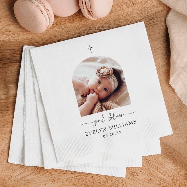 Minimalist Cross Photo Arch Personalised Baptism Napkin (Creator Uploaded)