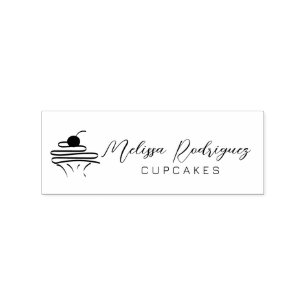 Minimalist Cupcake Bakery Baker Script  Logo Rubber Stamp