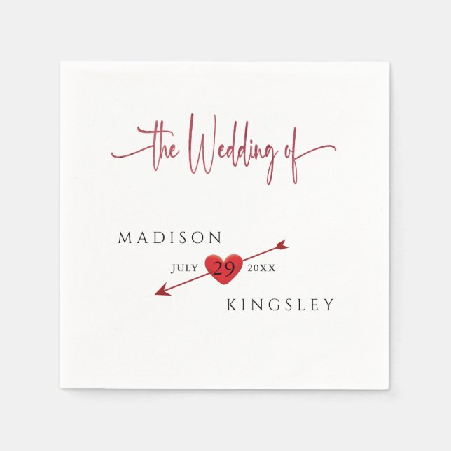 Minimalist Cupid Arrow Heart Floral Budget Wedding Napkin (Front)