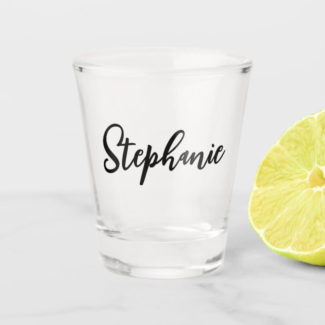 Minimalist cursive name shot glass (Front)