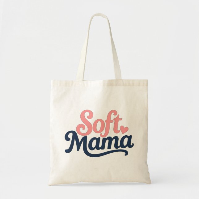 Minimalist Cursive "Soft Mama" Typography Design Tote Bag (Front)