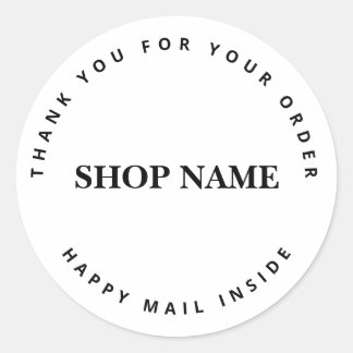 Minimalist Curved Text Thank You Happy Mail Round Classic Round Sticker