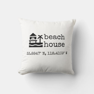 Minimalist Custom Beach House GPS Coordinates Gift Cushion