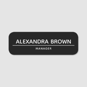 Minimalist Custom Black Name Tag with Job Title