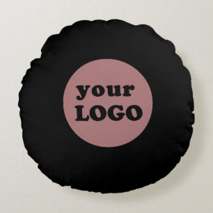 Minimalist Custom Business Logo Black Round Cushion