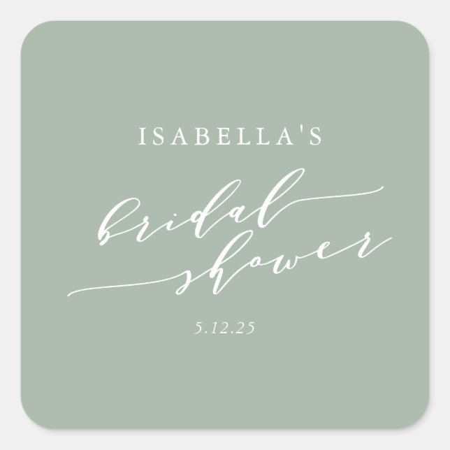 Minimalist Custom Dusty Sage Green Bridal Shower Square Sticker (Front)