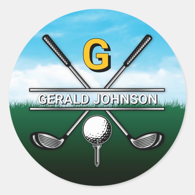 Minimalist Custom Elegant Golf Monogram Design Classic Round Sticker (Front)