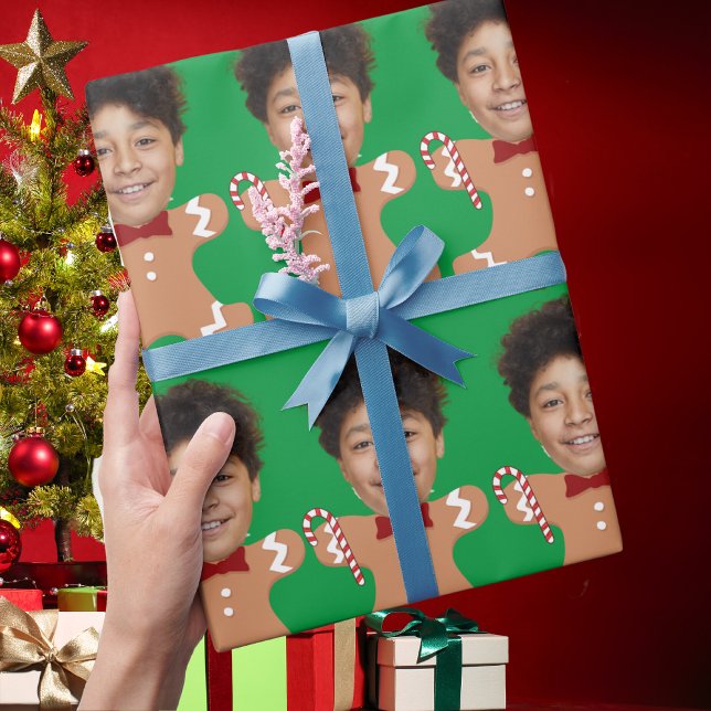 Minimalist Custom Face Photo Gingerbread Xmas Wrapping Paper (Creator Uploaded)