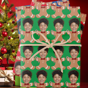 Minimalist Custom Face Photo Gingerbread Xmas Wrapping Paper Sheet