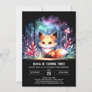 Minimalist Custom Fox Birthday digital  Invitation