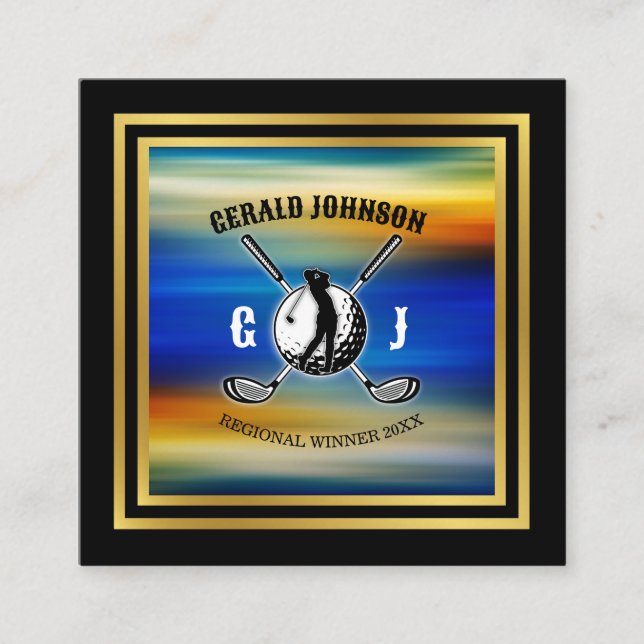 Minimalist Custom Golf Monogram Design Square Business Card (Front)