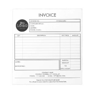 Minimalist Custom Invoice Template for Business Notepad
