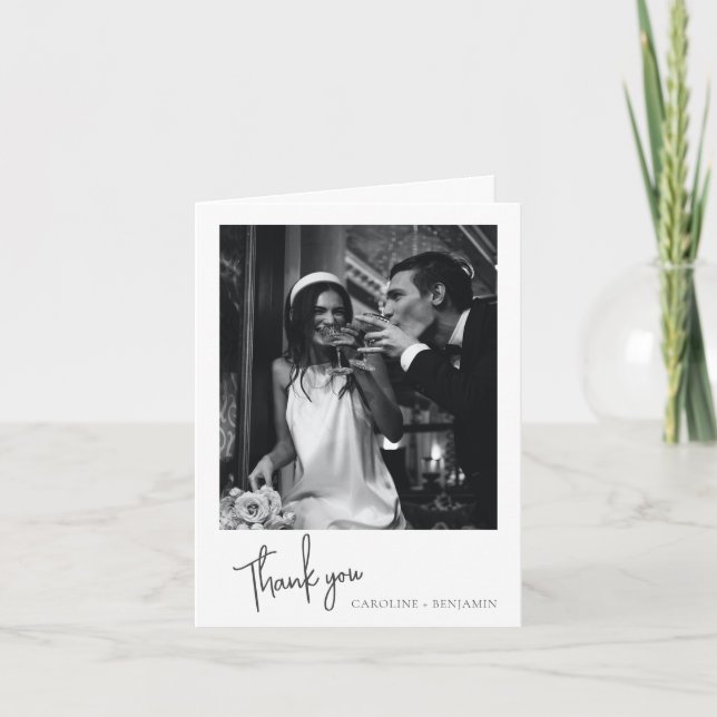Minimalist Custom Message Wedding Photo Folded Thank You Card (Front)