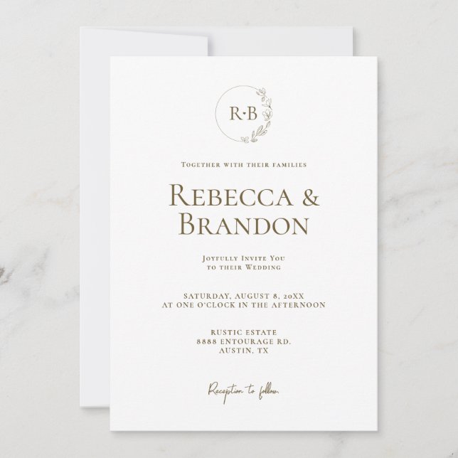 Minimalist Custom Monogram Floral Wreath Invitation (Front)