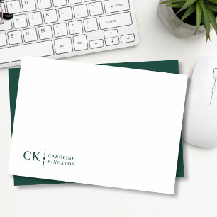 Minimalist Custom Monogram Forest Green Stationery Card