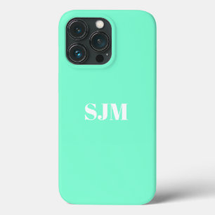 Minimalist Custom monogram initials aqua white iPhone 13 Pro Case