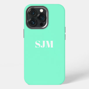 Minimalist Custom monogram initials aqua white iPhone 13 Pro Case