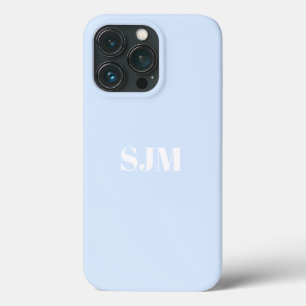 Minimalist Custom monogram name light blue white iPhone 13 Pro Case