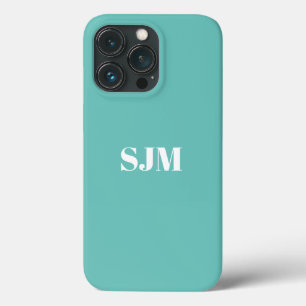 Minimalist Custom monogram name light teal white iPhone 13 Pro Case