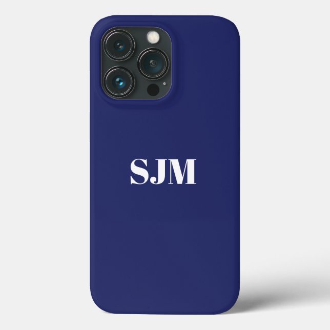 Minimalist Custom monogram name navy blue white Case-Mate iPhone Case (Back)