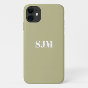 Minimalist Custom monogram name sage green white iPhone 11 Case