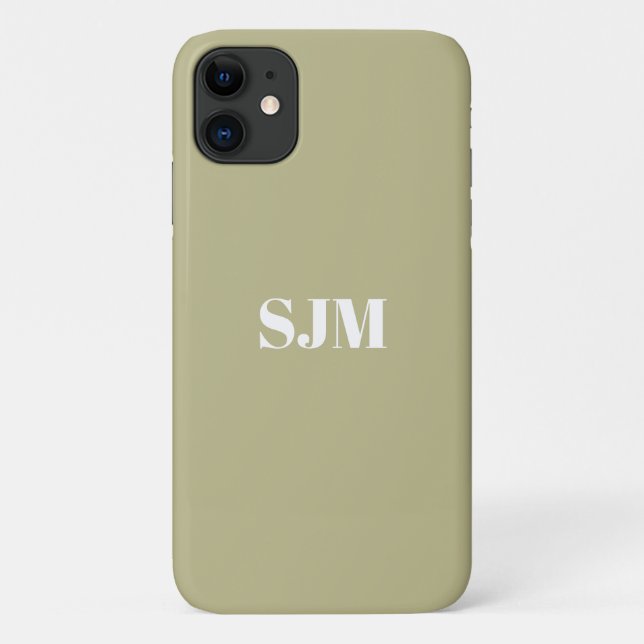 Minimalist Custom monogram name sage green white Case-Mate iPhone Case (Back)